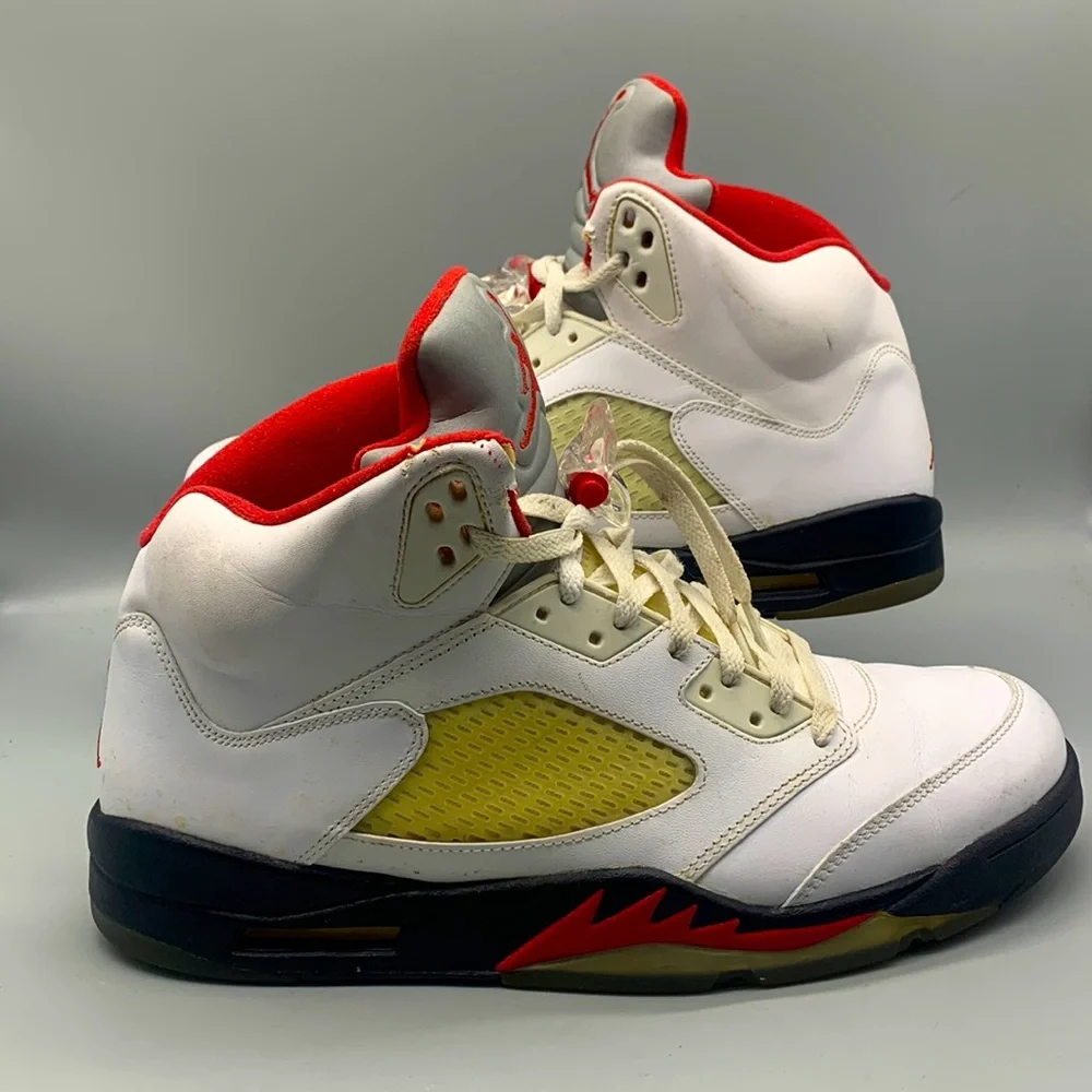 Air Jordan 5 Retro White / Fire Red -Black Size 13